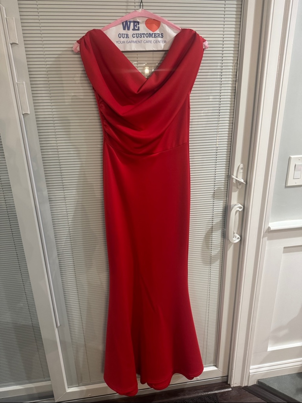 Red Cowl Neck Evening Gown - Women Dresses